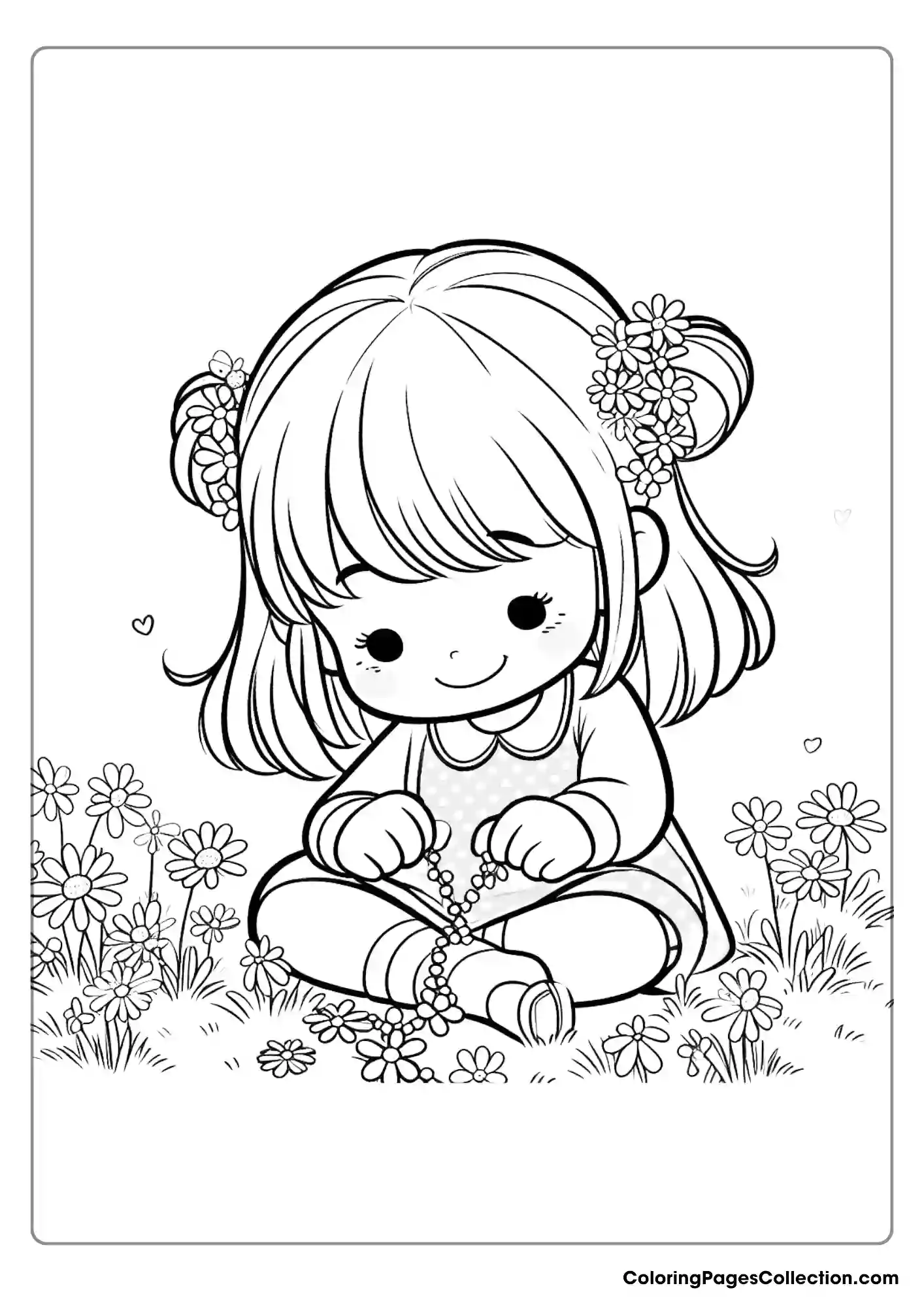 Girl Making Chain Of Flowers