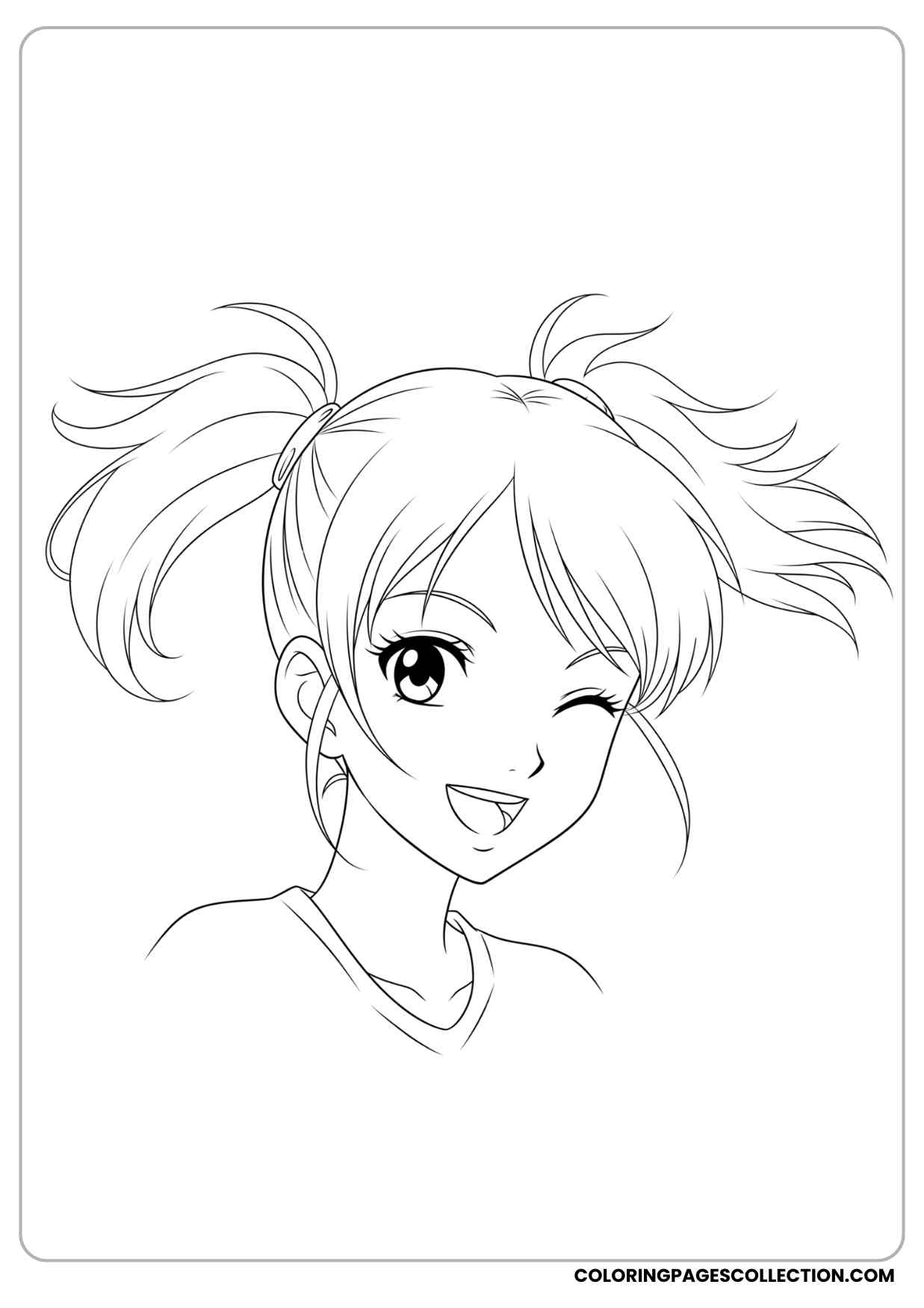 anime girl with twin ponytails and playful expression coloring page