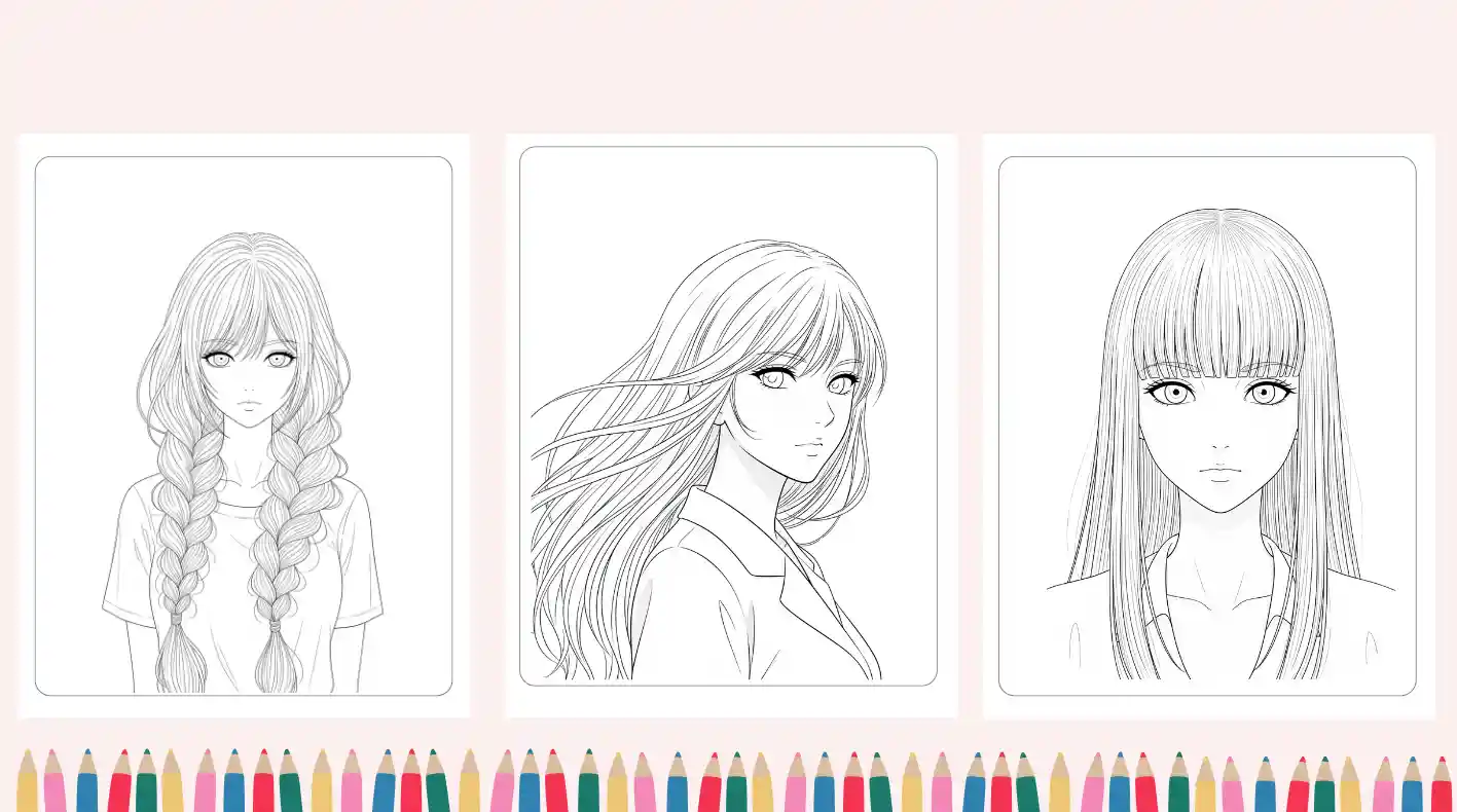 long hair anime girl coloring pages