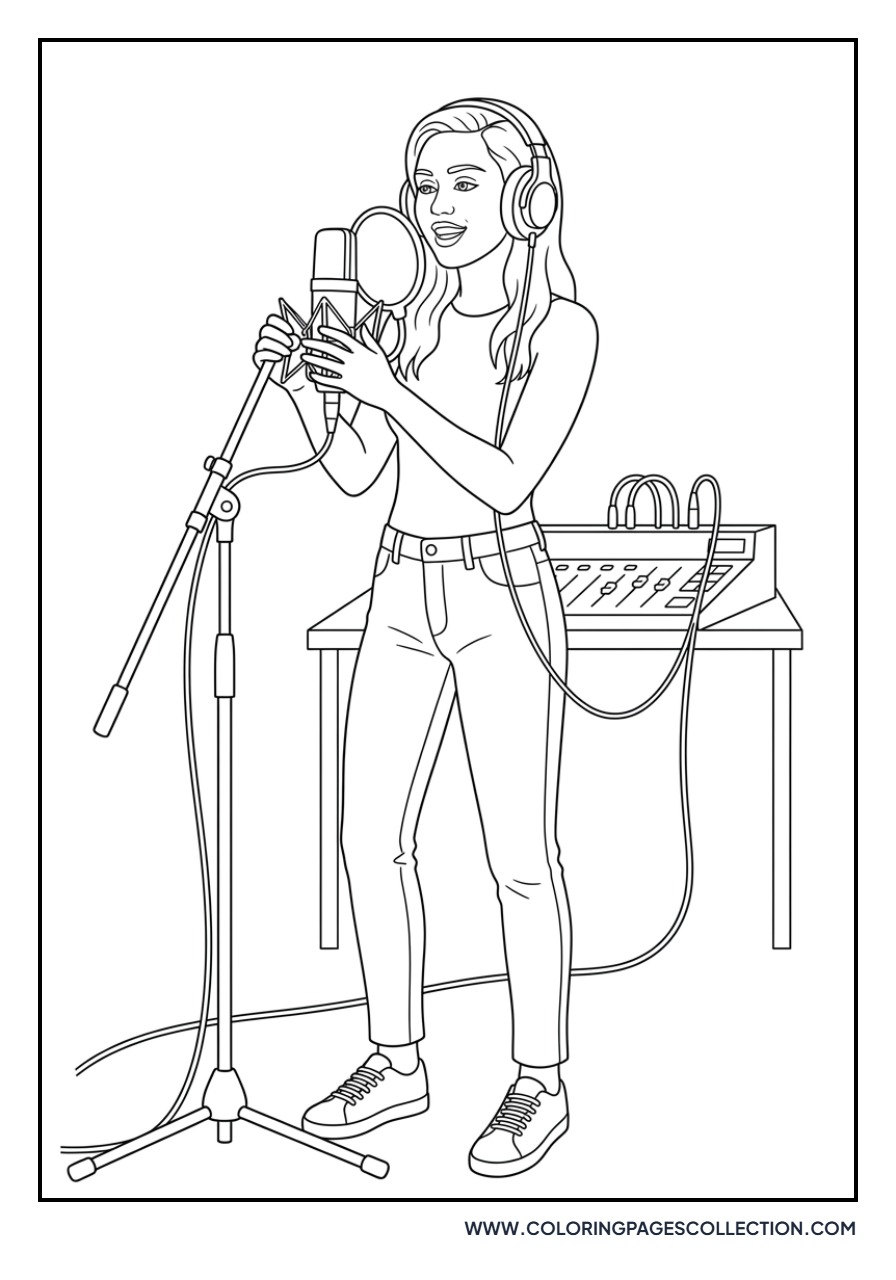 Miley Cyrus with Recording Headphones