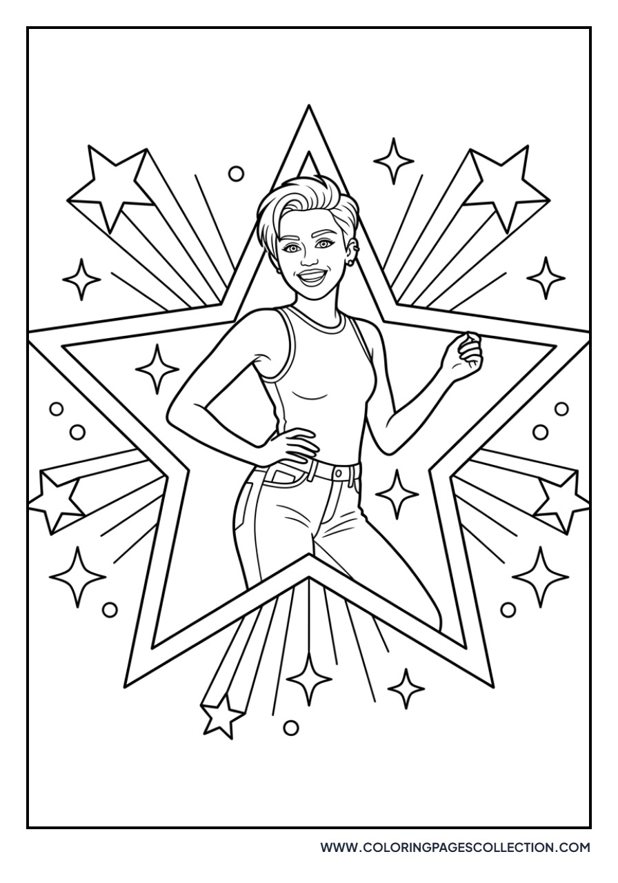 Pop Star Miley with Star Background