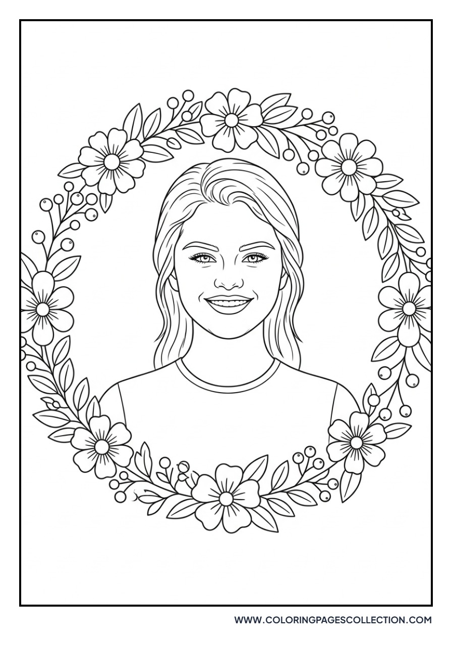 Selena Gomez Portrait with Flowers