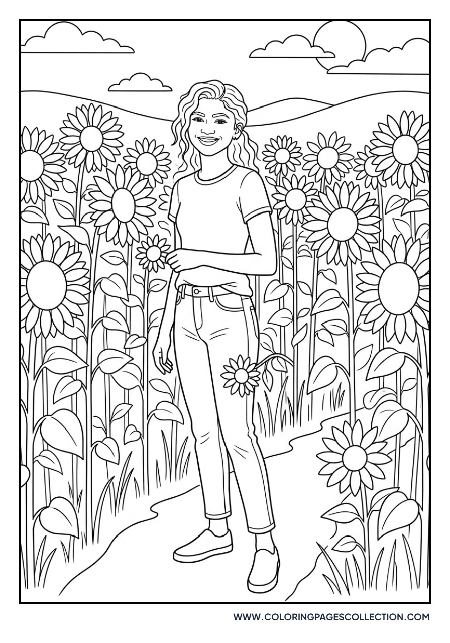Zendaya in a Field of Sunflowers