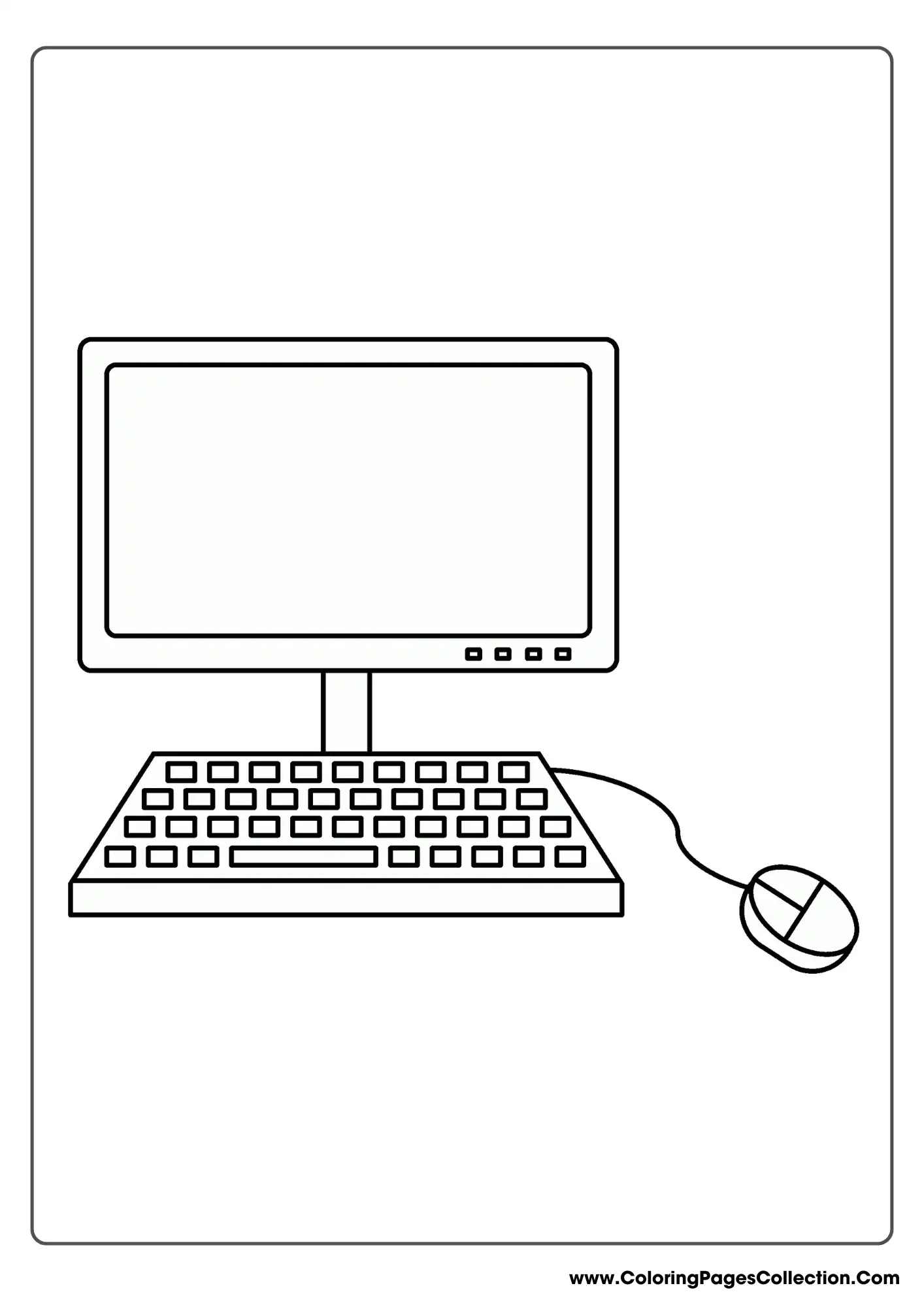 Computer coloring pages, Simple Computer Outline with Keyboard and Mouse