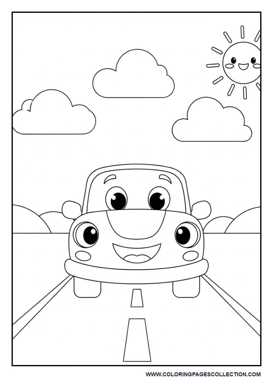 Cartoon Car on a Simple Road