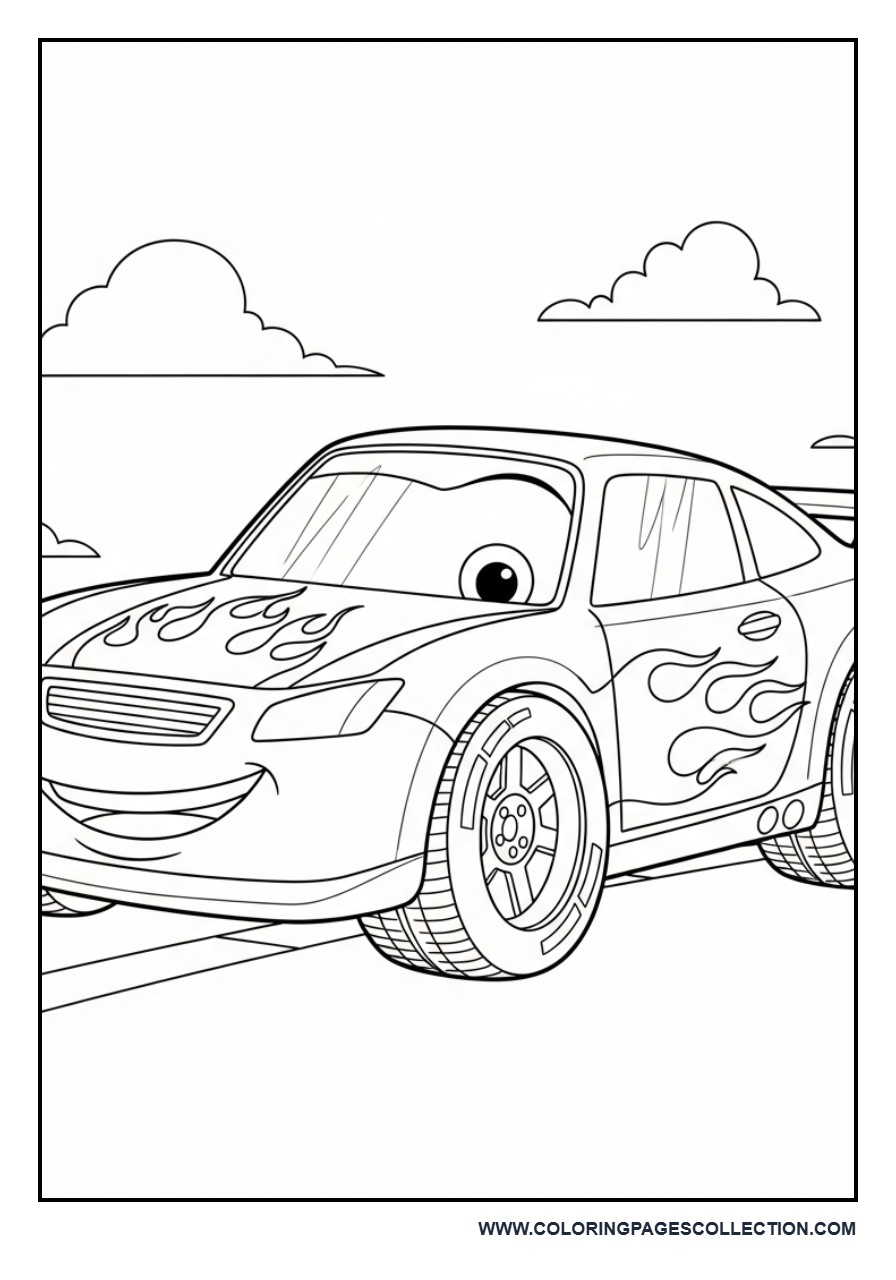 Cartoon Race Car with Flames