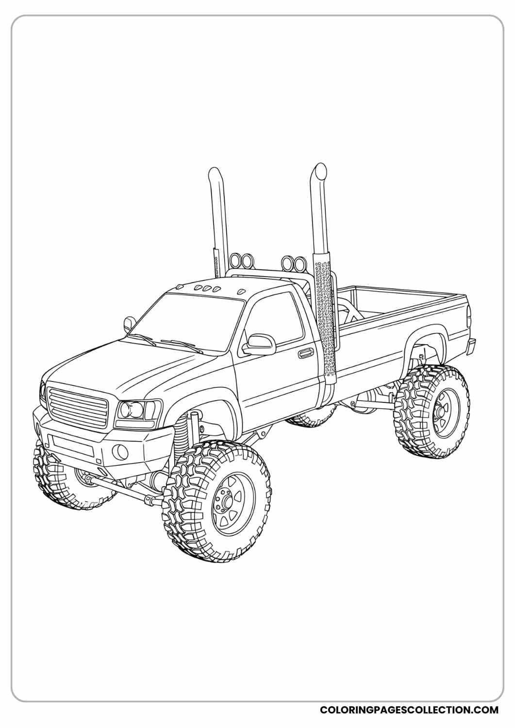 Lifted diesel truck with exhaust stacks coloring page